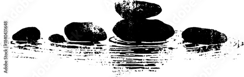 Black and white stencil illustration of underwater stones for artistic design