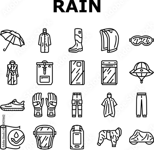 rain protection umbrella icons set vector