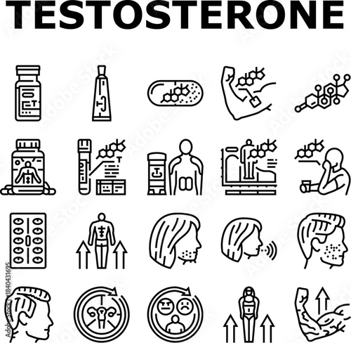 testosterone hormone level icons set vector