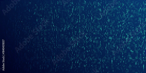 Abstract digital rain background with glowing green code on dark blue