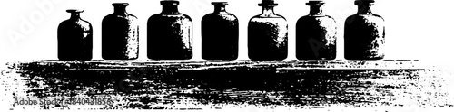 Black and white stencil of spice jars on rustic shelf for kitchen decor or culinary design