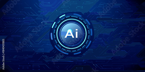 Artificial intelligence concept with a glowing shield on a digital circuit background