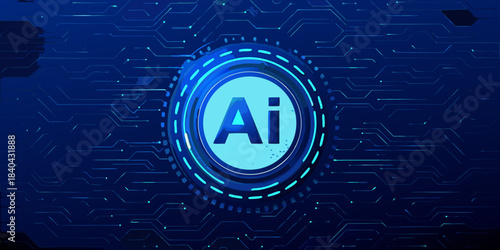 Abstract digital background featuring an ai symbol and circuit board patterns