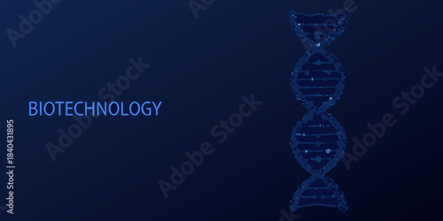 Biotechnology concept a digital dna double helix on a dark blue background