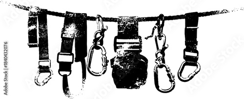 Black and white urban courier straps stencil illustration for design and decor