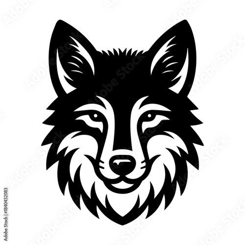 Black and White Fox Head Silhouette Design.