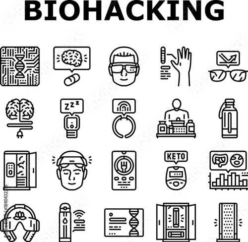 biohacking life nootropics icons set vector