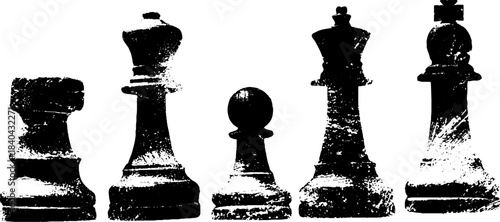 Urban chess pieces stencil art - black and white grunge illustration for creative projects