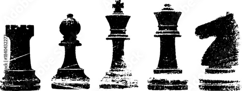 Black and white urban chess pieces stencil art for creative design