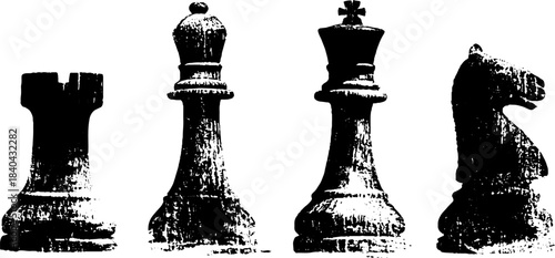 Black and white stencil art of chess pieces for urban street design