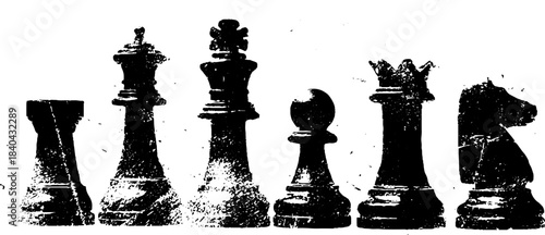 Urban street chess game stencil art in black and white