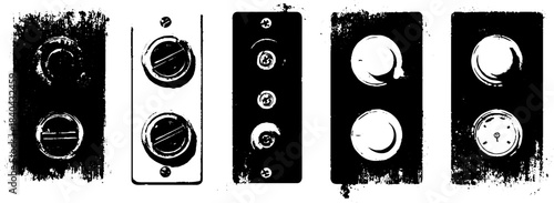 Vintage mechanical switches stencil art in black and white - grunge design for poster or card
