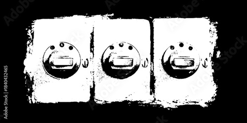 Black and white stencil art of vintage mechanical switches for industrial design