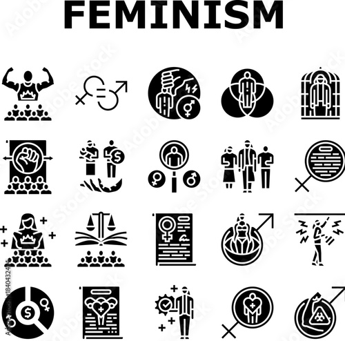 feminism patriarchy gender icons set vector