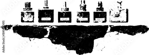 Vintage mechanical components in black and white stencil art