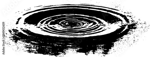 Black and white stencil illustration of water ripples in grunge style for urban art design