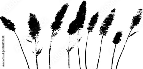 Monochrome stencil illustration of tall meadow grass waves in black and white for nature-inspired designs