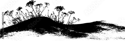 Black and white stencil of waves with tall meadow grass in monochrome design for print or poster