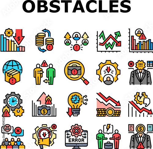 business obstacles icons set vector
