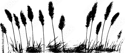Black and white stencil illustration of tall meadow grass waves
