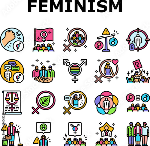 feminism equality gender icons set vector