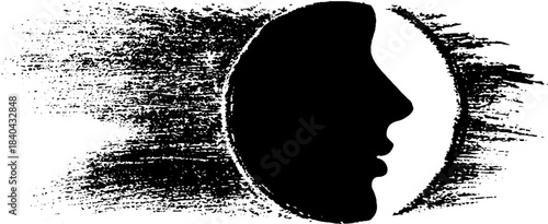 Black and white stencil of wax seal with silhouette face design for urban art