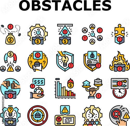 startup obstacles funding icons set vector