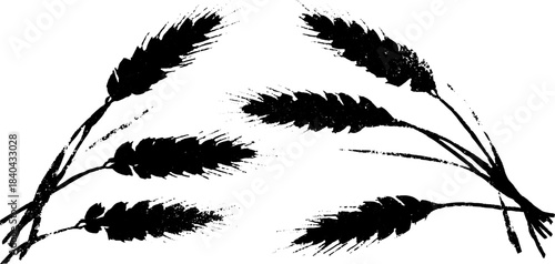 Black and white stencil of wheat stalks bending - rustic nature design