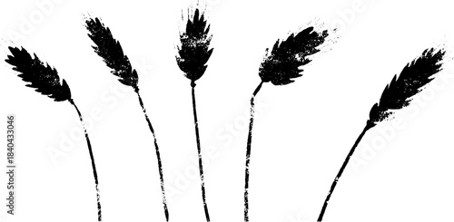 Black and white wheat stalks stencil art for nature design