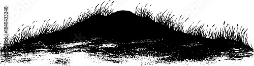 Black and white prairie grassland silhouette illustration for nature design