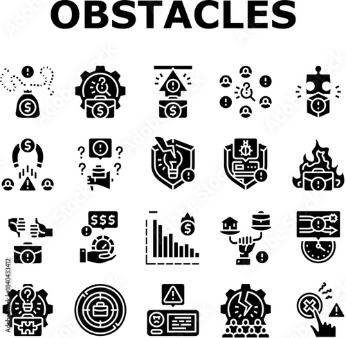 startup obstacles funding icons set vector