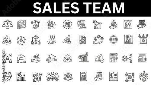 Sales Team editable line icon collection. Vector illustration set 