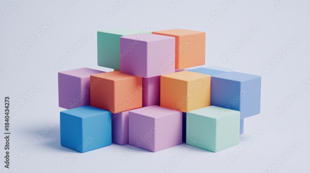 Fototapeta premium Colorful, geometric, abstract arrangement of stacked cubes