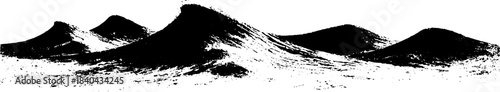 Black and white stencil of wind swept snowdrifts, winter landscape design for posters or cards