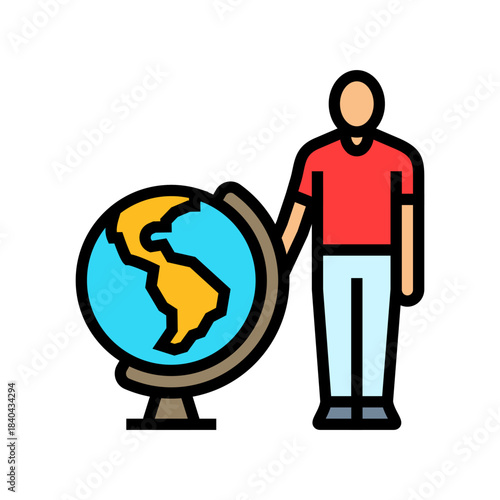 person globe color icon vector illustration