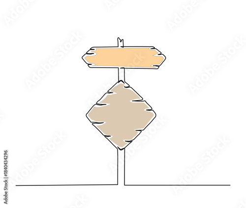 outline drawing illustration of road direction sign arrows. Direction sign board board on pole hand drawn vector illustration.