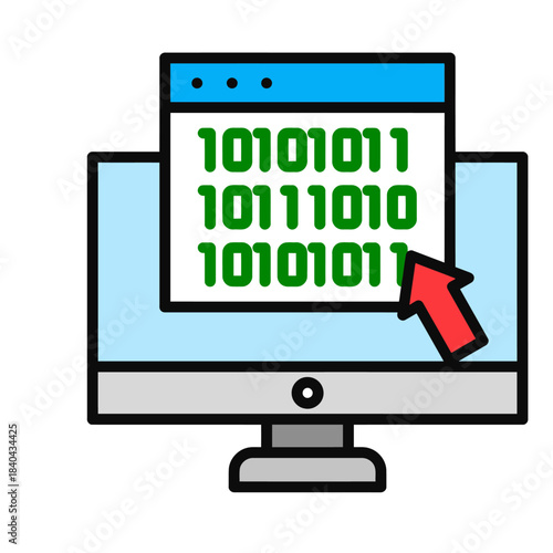 Computer Screen Displaying Binary Code with Cursor Pointer.