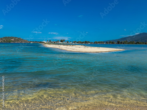 Fteroti Beach, sandbanks and lagoon in Sithonia, Chalkidiki, Greece
