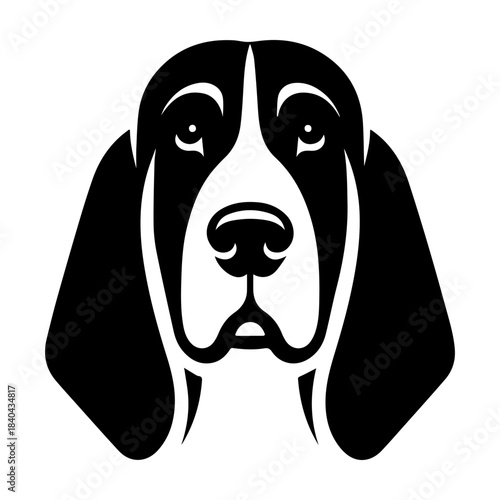 Basset Hound Face Silhouette: Elegant Black and White Portrait.