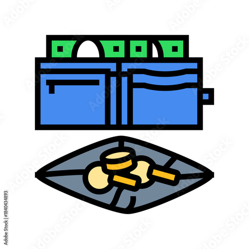 two wallets one full, one nearly empty color icon vector illustration