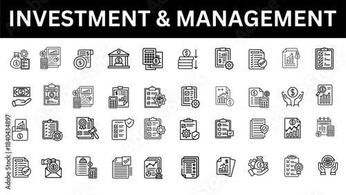 Investment and Management line icon set. Vector illustration 