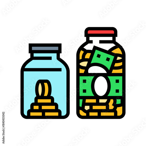 savings jars different amounts color icon vector illustration