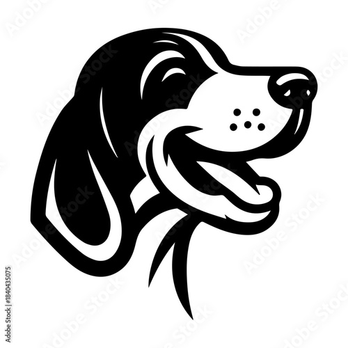 Happy Dog Smiling Face Black and White Illustration.