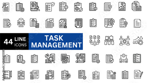 Task Management line icon set.