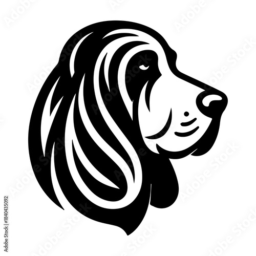 Elegant Basset Hound Profile: Artistic Black and White Illustration.