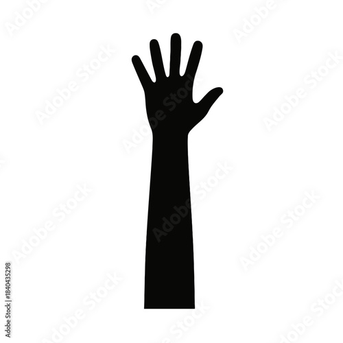 Raised hand arm silhouette with open palm isolated on white background vector