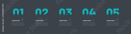 Five step timeline with numbers, infographics for a website or presentation