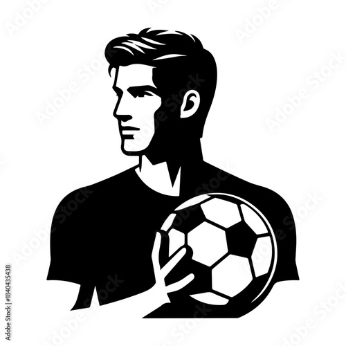Soccer Player Holding Ball Looking Away Silhouette.