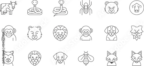 Collection of minimalist line art portraits depicting various facial expressions and headwear