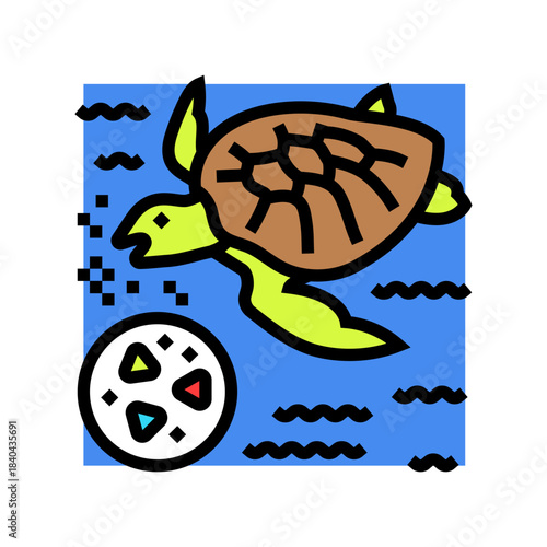 marine life ingesting microplastics color icon vector illustration